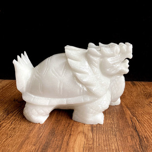 白玉龙龟摆件天然玉石玉雕祝福保平安新中式装饰品客厅家居龙头龟