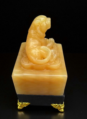 天然玉石黄玉十二生肖老虎印章