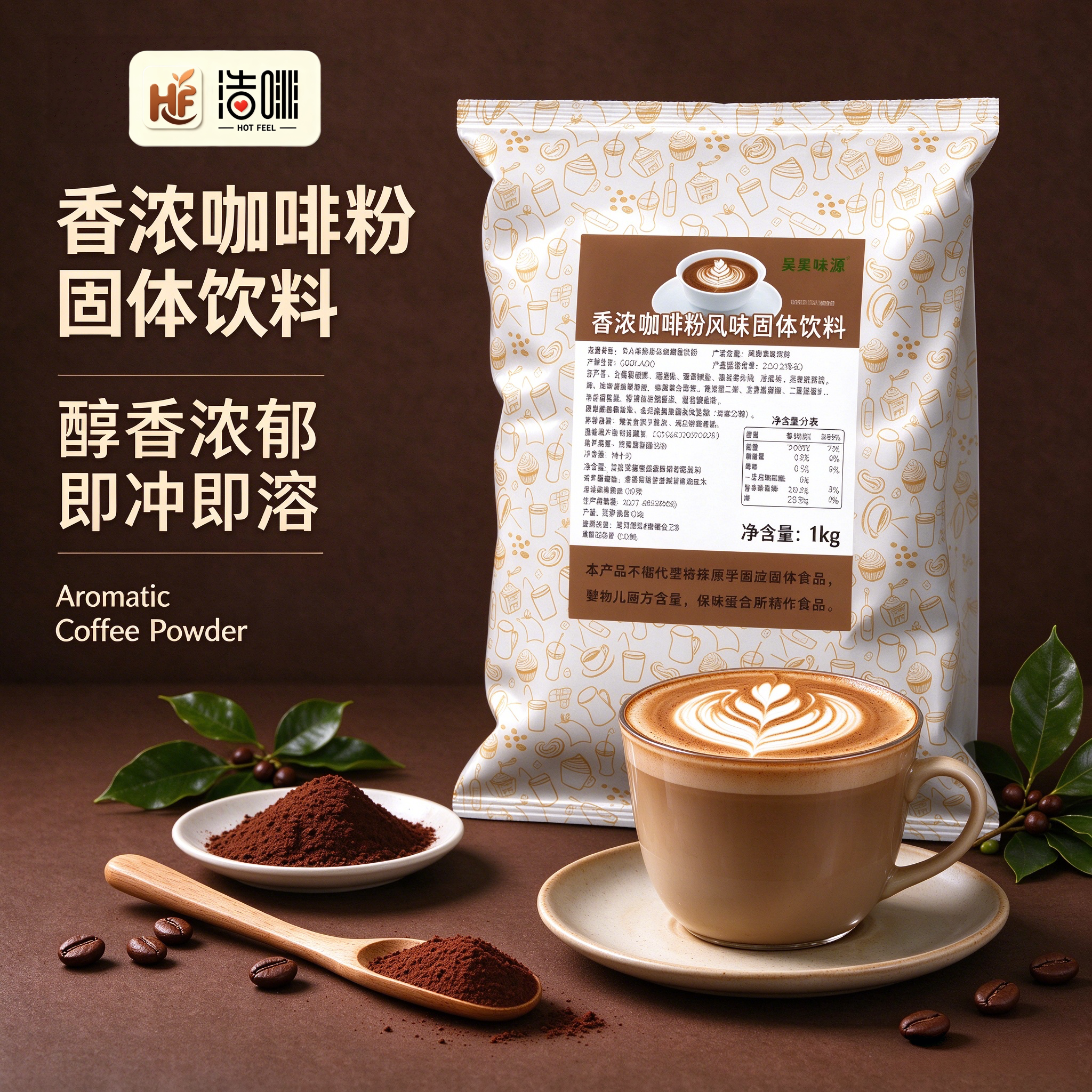 浩啡香浓咖啡粉1kg*10袋原味速溶经典三合一即溶奶咖酒店自助商用