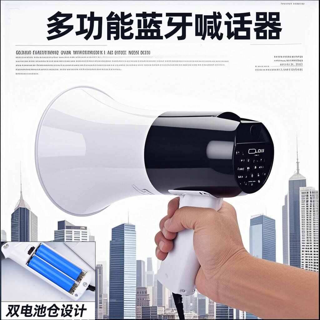 大音量喊话器手持扩音喇叭双电池仓长续航录音蓝牙插卡宣传扬声器