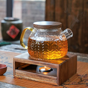 胡桃木烧蜡烛温茶器茶炉禅意风型暖茶炉酒店煮茶炉暖杯保温煮茶器