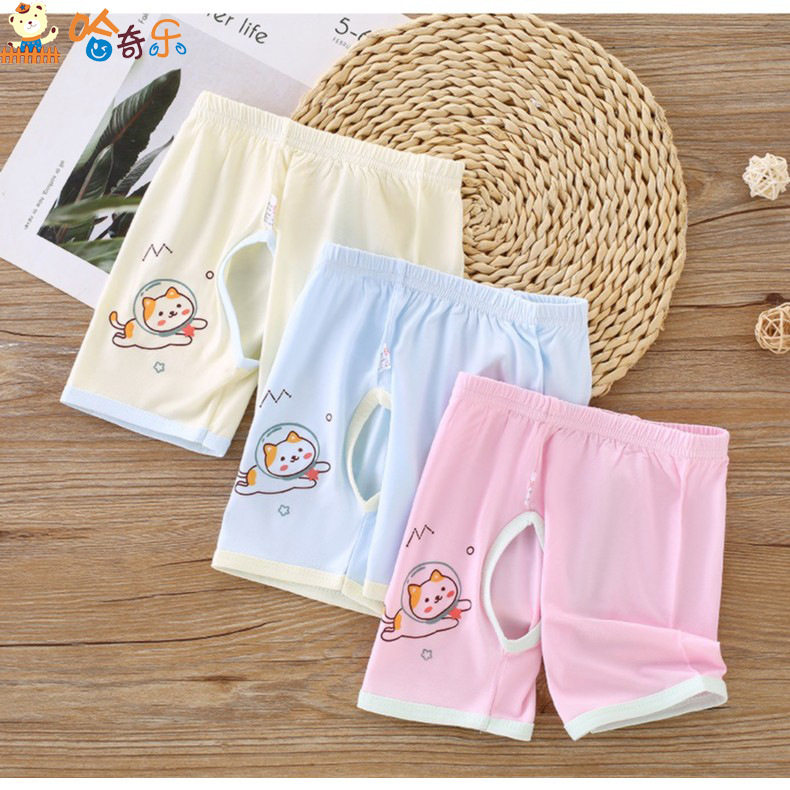 女宝宝莫代尔裤子3小童冰丝薄款婴儿开裆短裤夏季0-1岁男童开档裤
