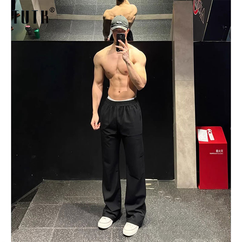 冰皮裤子男士春夏季薄款潮牌宽松直筒休闲裤美式健身速干运动长裤
