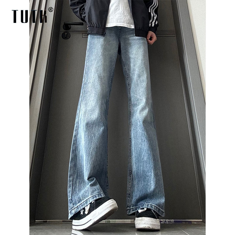 闪电纹牛仔裤男款春季美式高街vibe直筒裤子潮牌宽松窄版微喇长裤