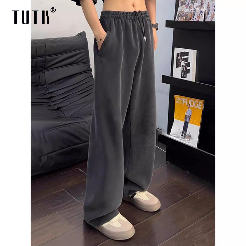 重磅弯刀卫裤男款冬季潮牌宽松直筒百搭休闲裤加绒加厚阔腿长裤子