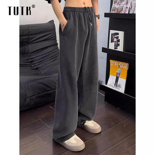 重磅弯刀卫裤男款冬季潮牌宽松直筒百搭休闲裤加绒加厚阔腿长裤子