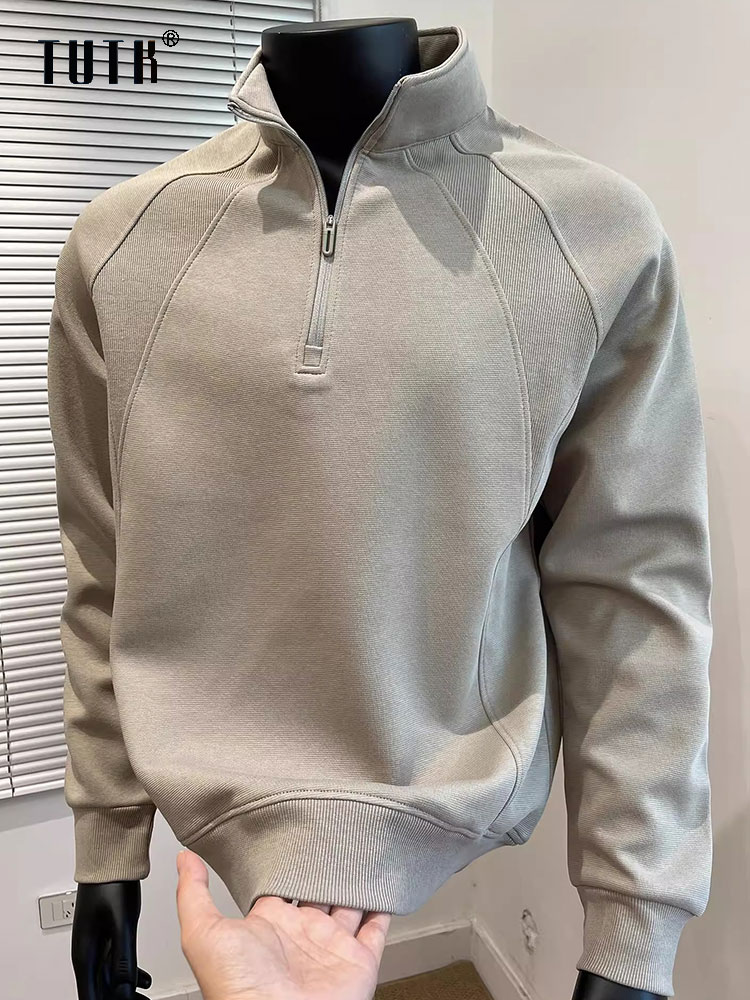 半拉炼拼接卫衣男士秋冬季潮牌宽松重磅立领打底衫高级感套头外套