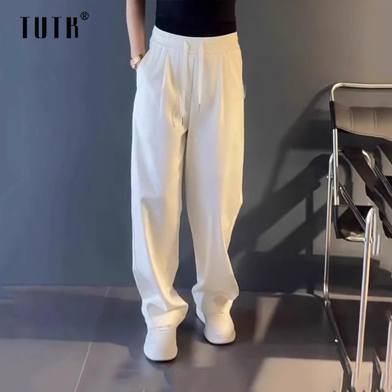休闲裤男款夏季高端纯色直筒垂感阔腿裤子男士潮牌宽松百搭运动裤
