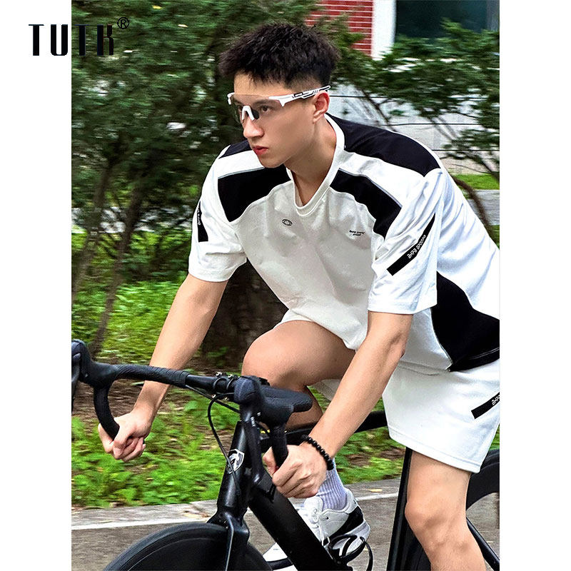 户外骑行套装男士夏季时尚潮牌宽松运动服速干透气休闲短裤两件套