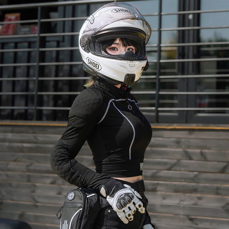 沃萨维机车骑行服女夏季机车性感收腰软甲衣防摔透气短款上衣