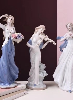 欧式家居装饰品陶瓷摆件客厅酒柜电视柜房间西洋美女陶瓷工艺品