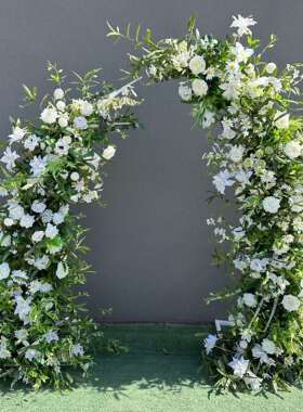 婚礼装饰花艺白色牛角拱门套装假花手工摄影背景舞台布置花艺