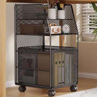 桌下书架置物架书桌旁移动落地储物柜家用学生书本书包带轮收纳柜