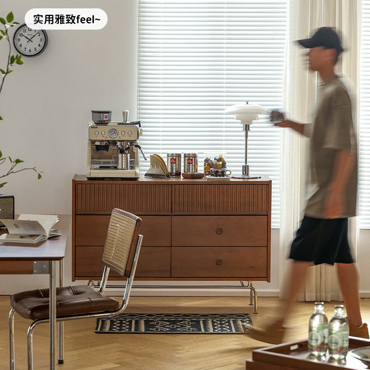 北欧实木六斗柜 家用靠墙中古带抽屉收纳柜 小户型客厅创意储物柜