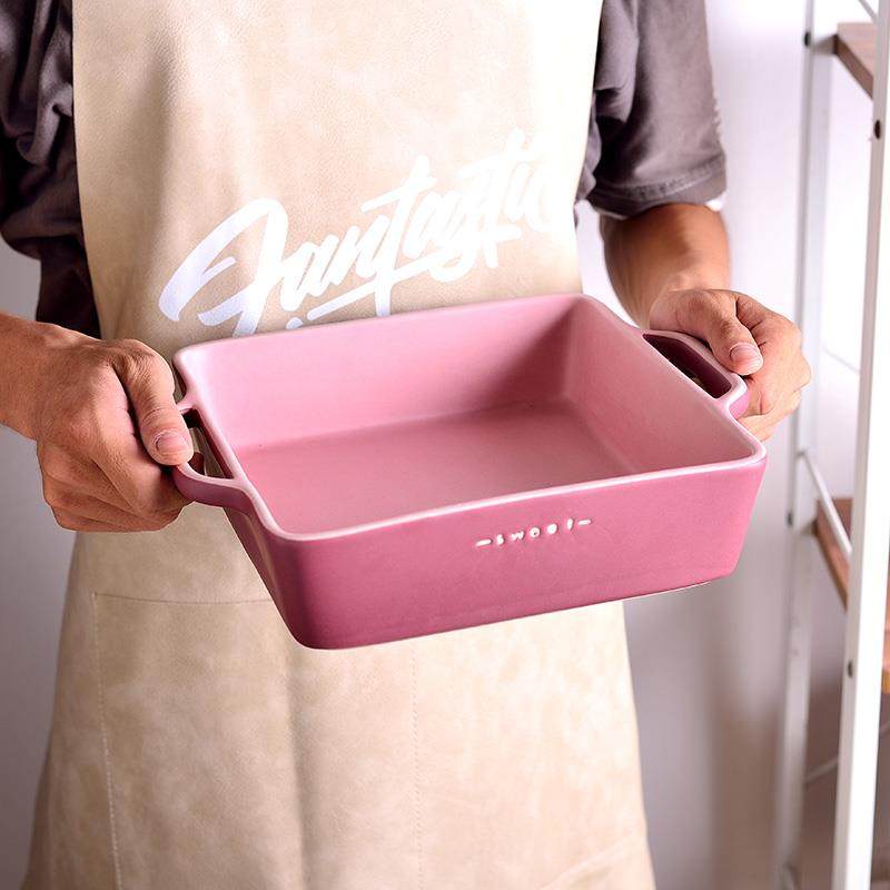 北欧风双耳盘陶瓷芝士焗饭菜盘长方形微波炉烤箱烘焙烤盘新品