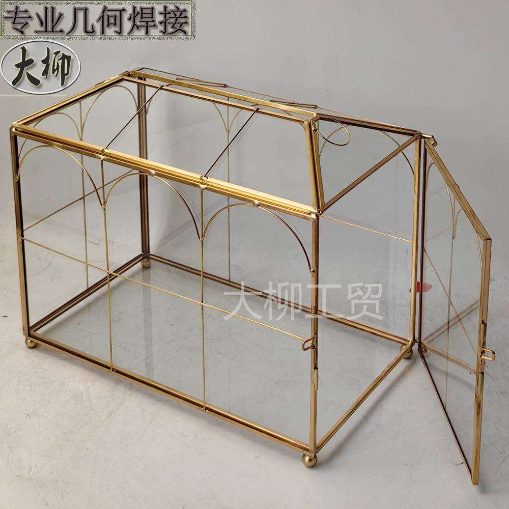 G625带铜线工厂直销金色全铜几何透明玻璃翻盖婚礼卡片盒收纳盒