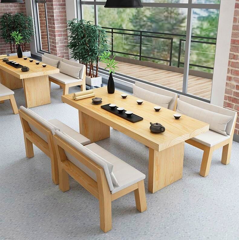 北欧实木餐桌 民宿餐厅原木桌子沙发椅组合客厅家用长方形吃饭桌