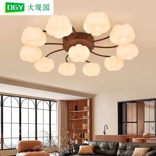 客厅灯新款复古棉花灯奶油风胡桃主灯护眼吸顶灯卧室中山灯具L271