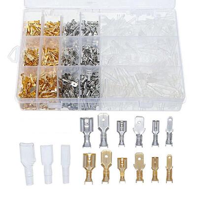 900pcs盒装冷压端子裸插簧插片金银配护套组合插簧端子
