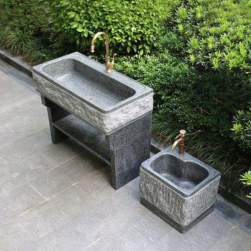 石头洗衣池带搓板家用阳台户外大理石水槽一体式室外石材洗手台盆