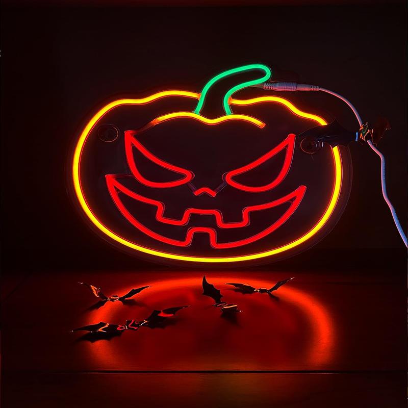外贸南瓜恶魔霓虹灯led霓虹灯牌万圣节装饰霓虹灯