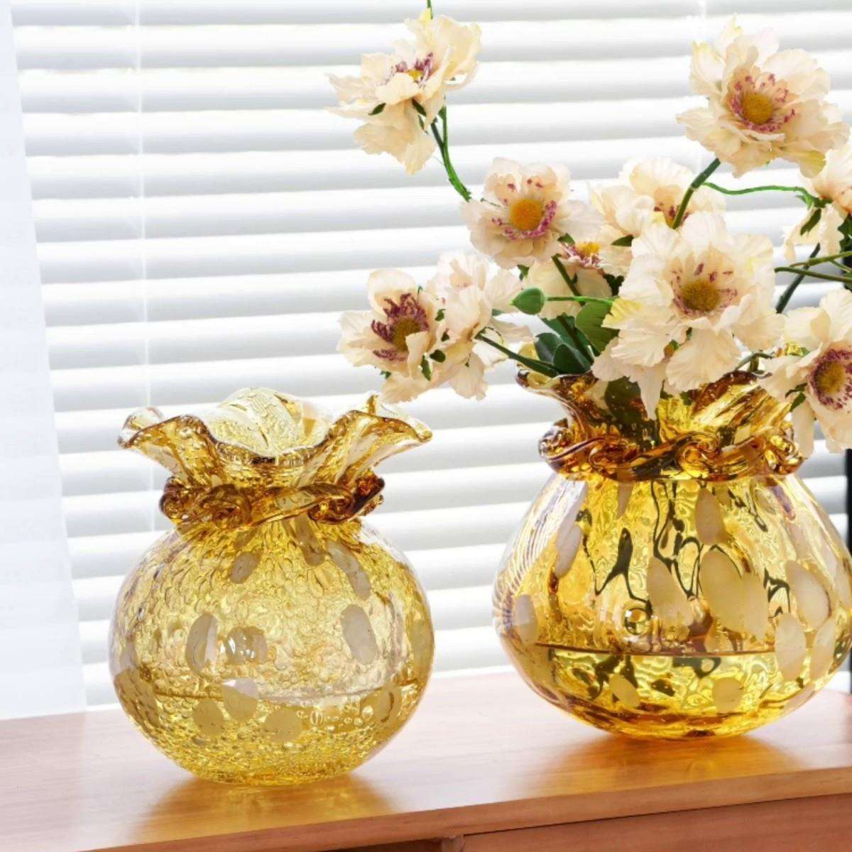 简约艺术琉璃福袋花瓶可水培摆件样板间客厅玄关餐桌插花装饰花器