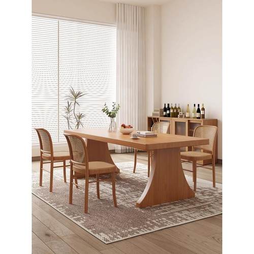 fLE实木餐桌家用长方形吃饭桌现代简约大板长桌餐书桌一体小户型