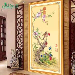 青飞精准印布郎世宁花鸟图十字绣诗画客厅玄关竖版古娟中国风刺绣