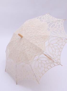 蕾丝工艺伞新娘装饰花边伞棉布钩花舞蹈摄影婚礼直杆木柄欧式伞