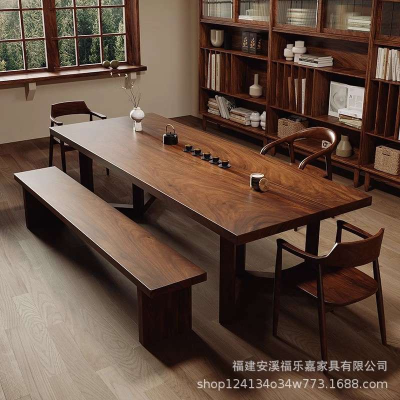 新中式胡桃木实木茶桌家用客厅阳台办公室泡茶桌大板茶桌椅组合
