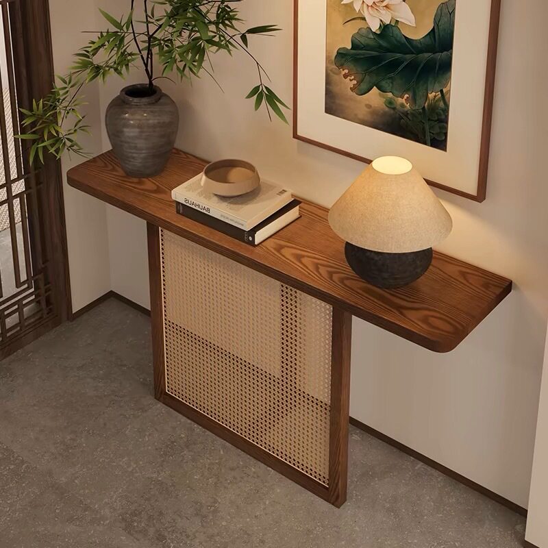 中古风实木玄关桌子长条几家用原木靠墙条案装饰玄关台入户案台图片