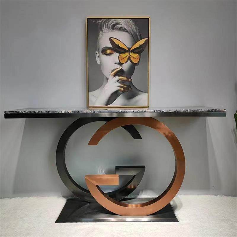 轻奢玄关桌意式不锈钢创意客厅玄关柜现代简约入户条案靠墙玄关台