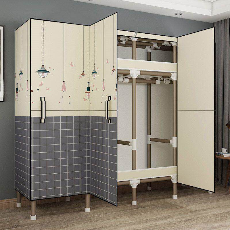 简易衣柜出租房用布衣柜家用卧室组装柜子钢管加粗加固收纳架衣橱