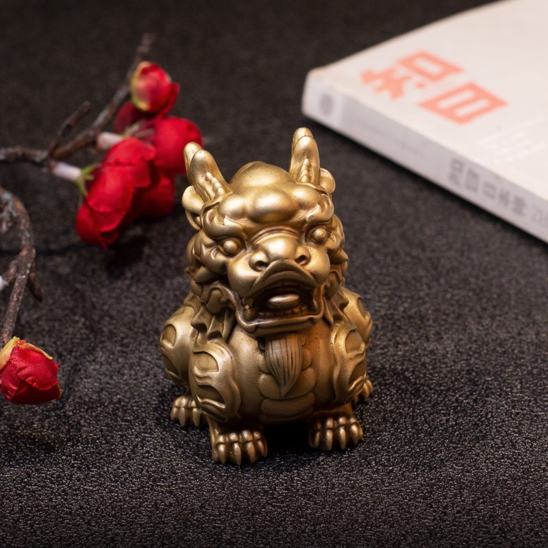 铜艺世家全铜麒麟一对桌面摆件