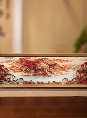 铜艺世家手工錾刻铜雕画鸿运当头山水画靠山图装饰画桌面摆件摆台