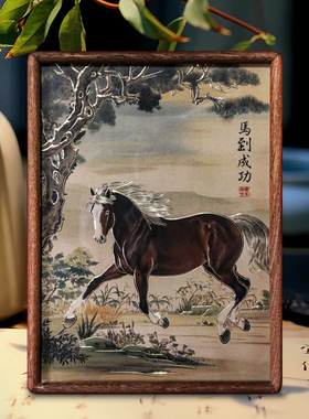 铜艺世家马到成功铜雕画摆台