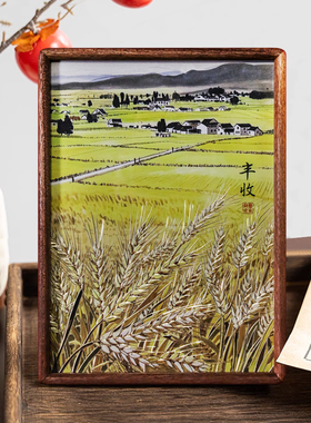 铜艺世家丰收麦穗铜雕画摆台