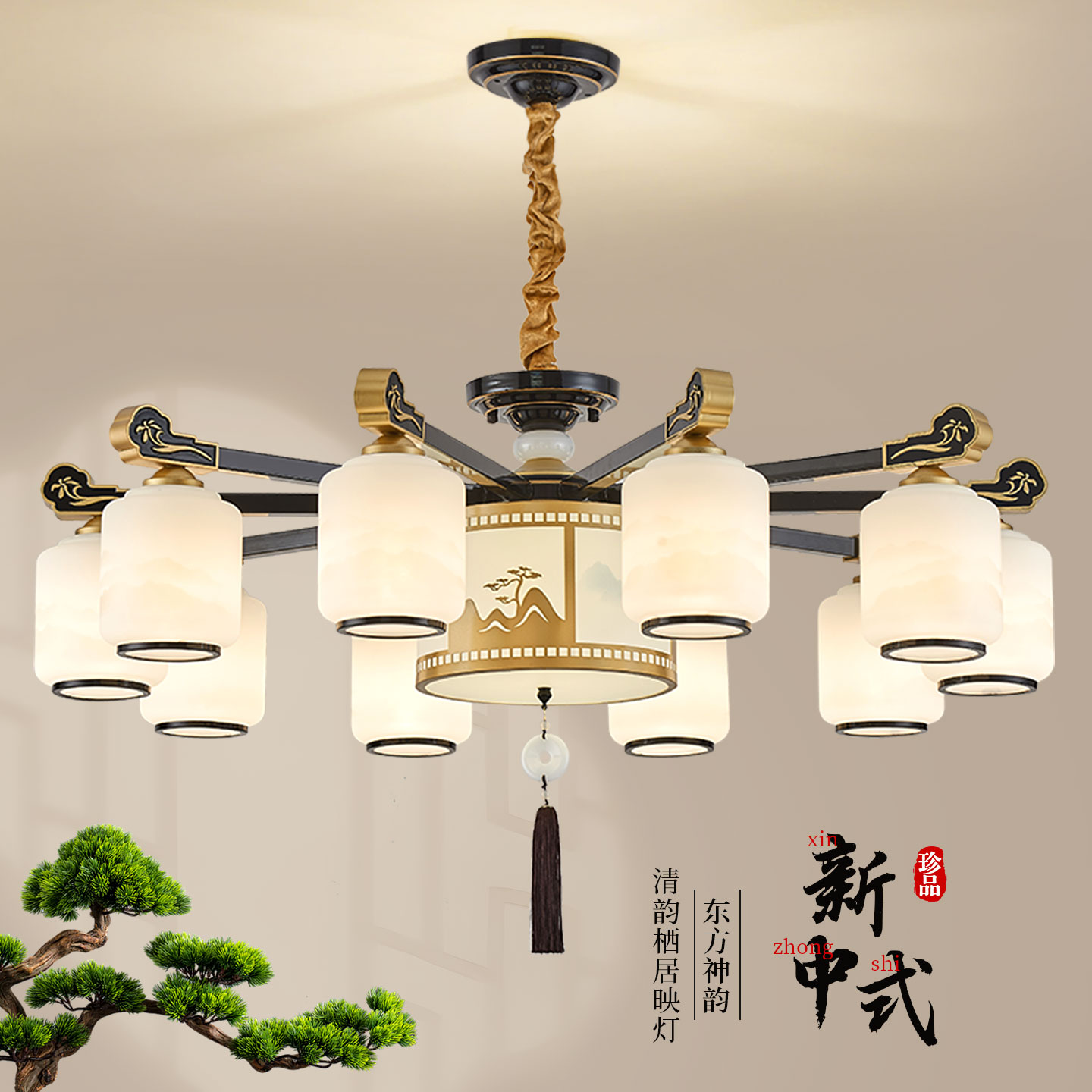 鼎嘉新中式铁艺客厅餐厅卧室吊灯图片