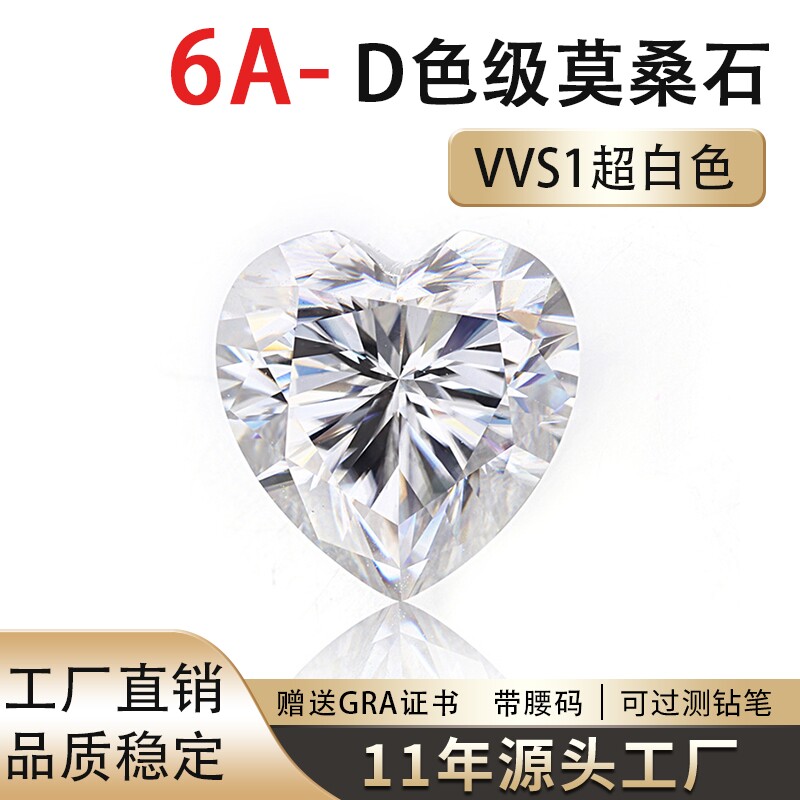进口D色莫桑石心形裸石