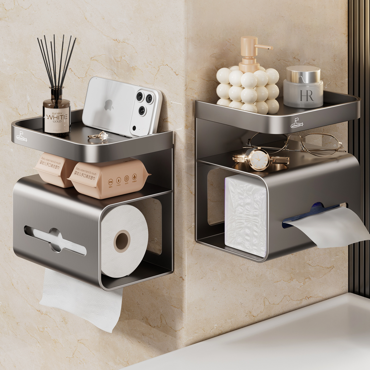 潜水艇卫生间置物架壁挂式卷纸挂架厕所抽纸盒洗手间免打孔纸巾架