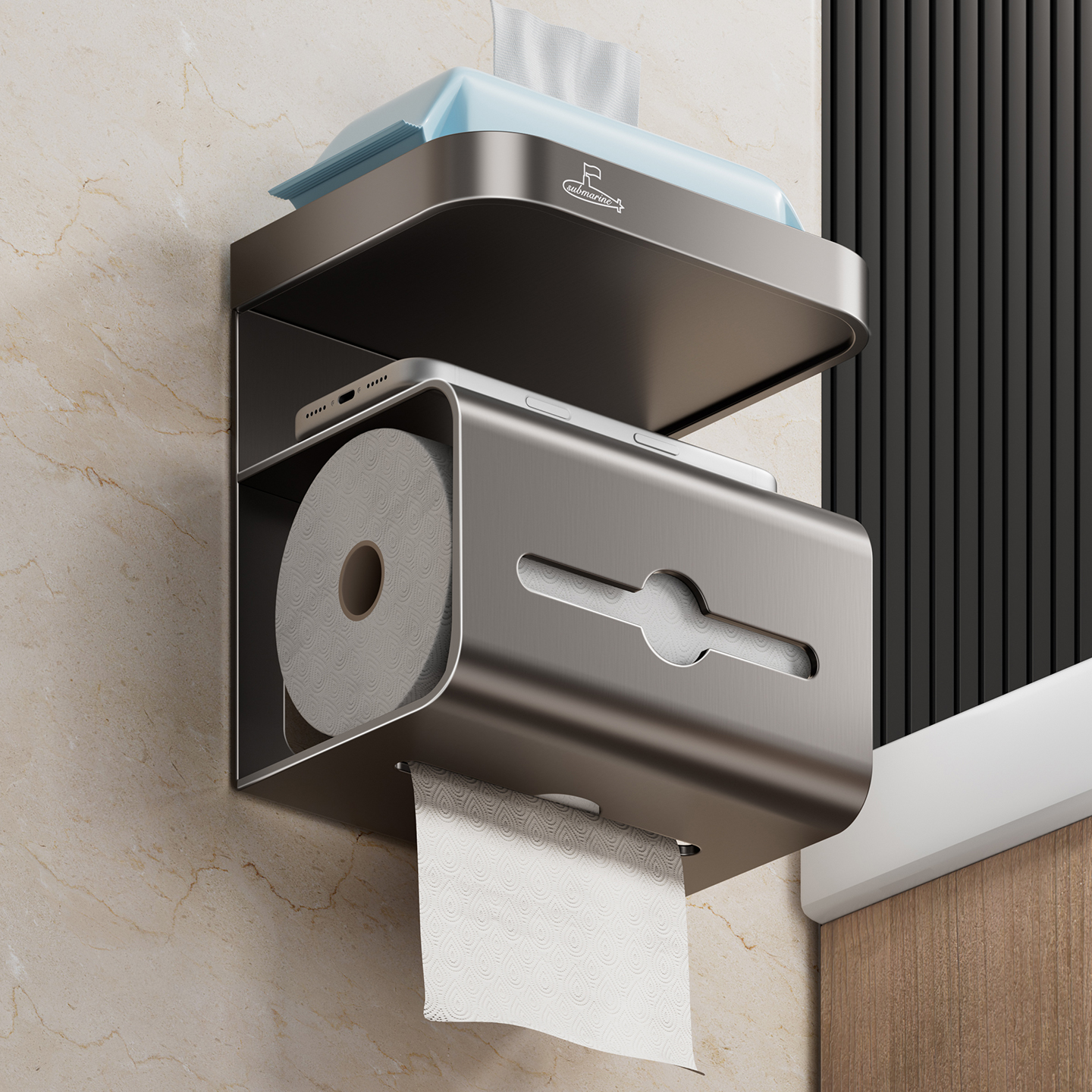 潜水艇卫生间厕纸盒擦手纸巾盒壁挂式免打孔放抽卷纸洗脸巾置物架