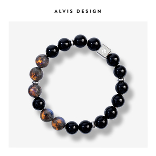 刻字 手链男女生礼物火焰石手串珠子个性 ALVIS 天然黑玛瑙情侣款