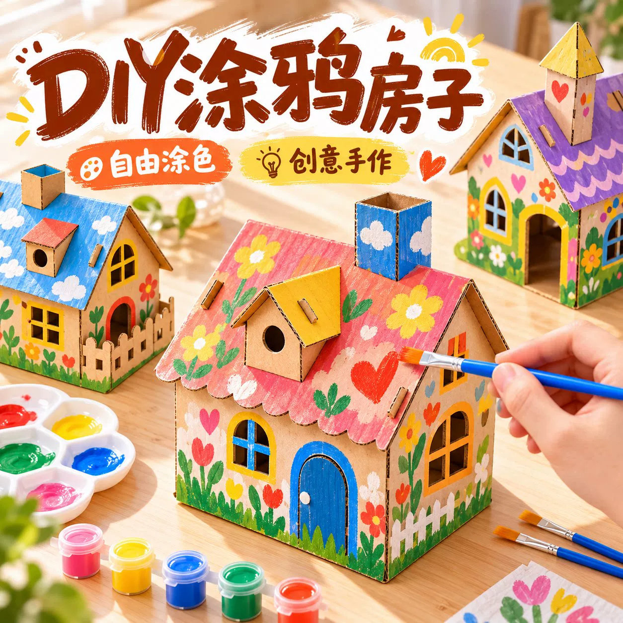 儿童手工diy房子材料包微缩建筑纸板小屋迷你大别墅拼装摆件模型8