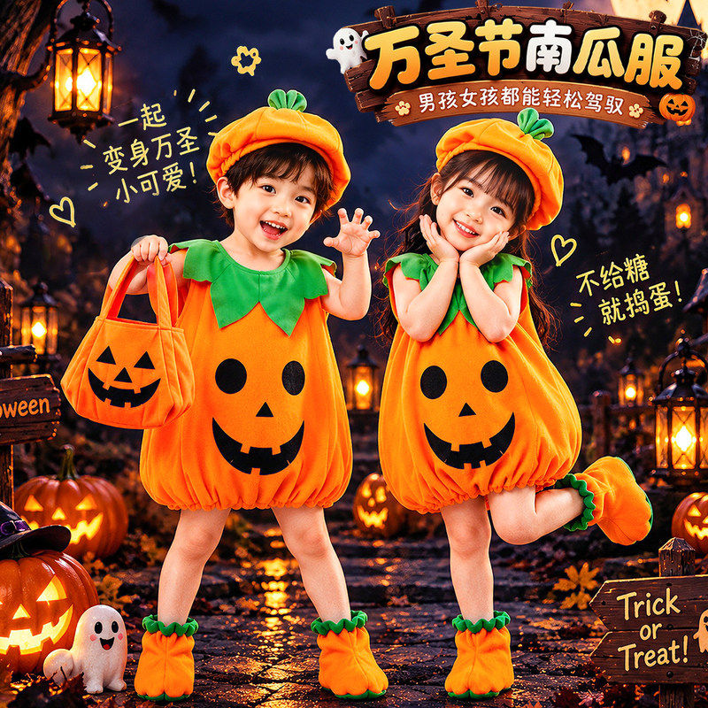 万圣节儿童服装女童衣服南瓜服宝宝服饰幼儿园男童装扮婴儿cos服