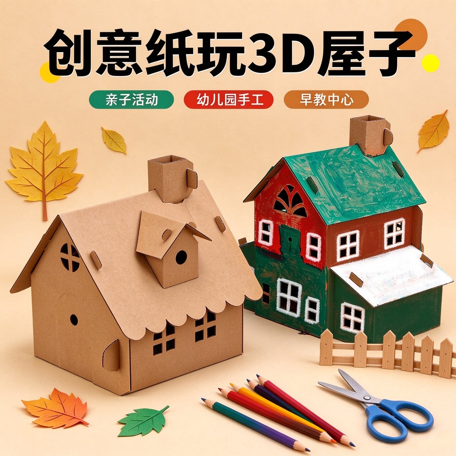 儿童手工diy房子材料包微缩建筑纸板小屋迷你大别墅拼装摆件模型8