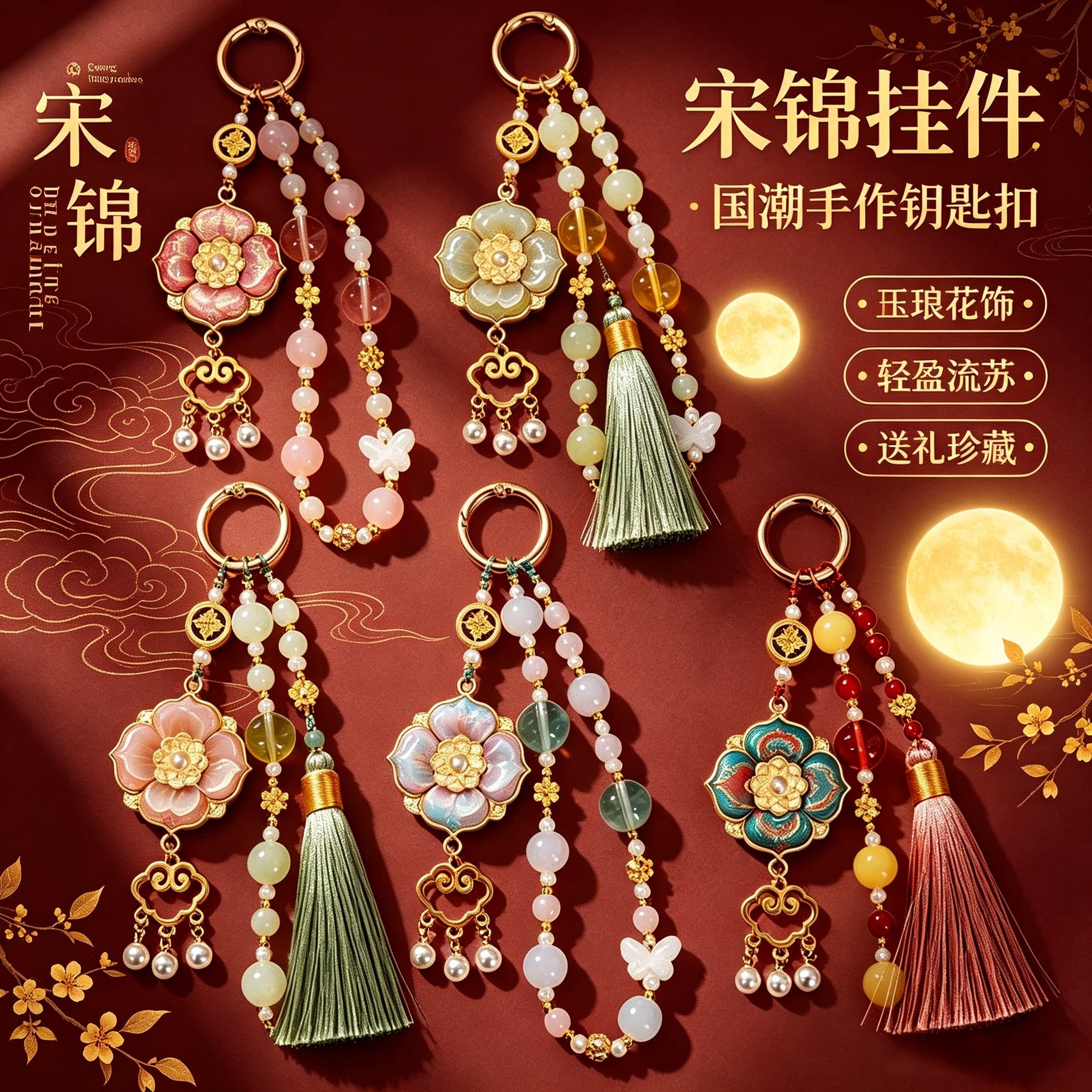 中秋节非遗宋锦手工钥匙扣车挂件图片