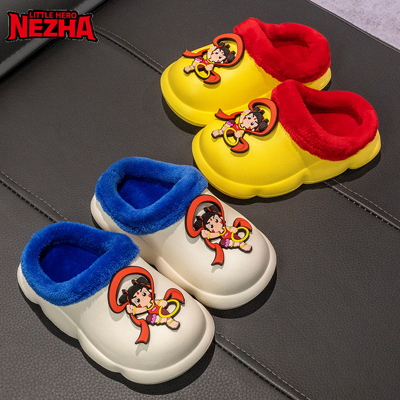 哪吒儿童棉拖鞋女宝宝2025新款秋冬防滑小童居家保暖加绒加厚棉鞋