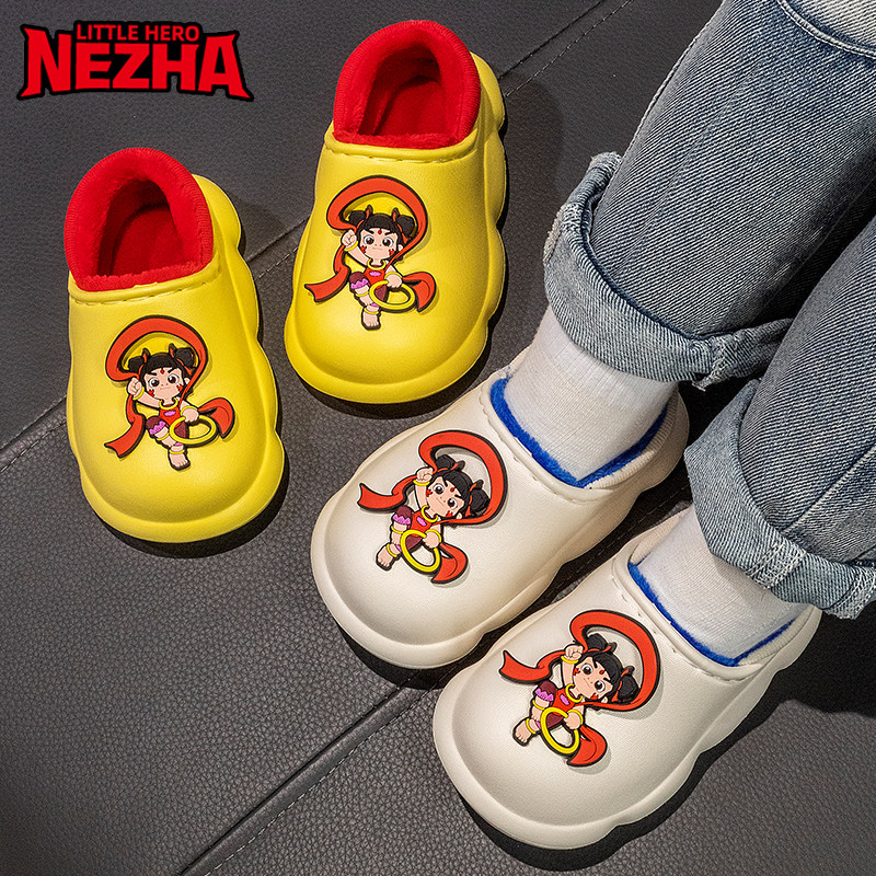 哪吒儿童棉拖鞋2025新款冬季男童包跟室内家居保暖防滑防水外穿鞋
