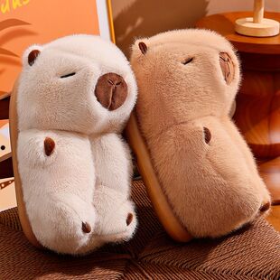女士棉鞋卡皮巴拉冬季新款家居厚底防滑可外穿可爱保暖包根棉拖鞋