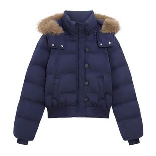 冬季大毛领连帽羽绒棉服高级感短款小个子棉袄爆款显瘦保暖外套女